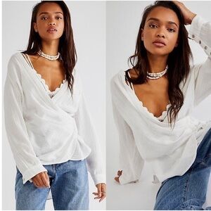 Free People Night Dreams Gauze Wrap‎ Top M Cream